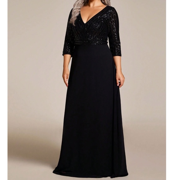 Plus sequin 3/4 sleeve Formal Prom Evening Party Wedding Dress - Picture 4 of 9